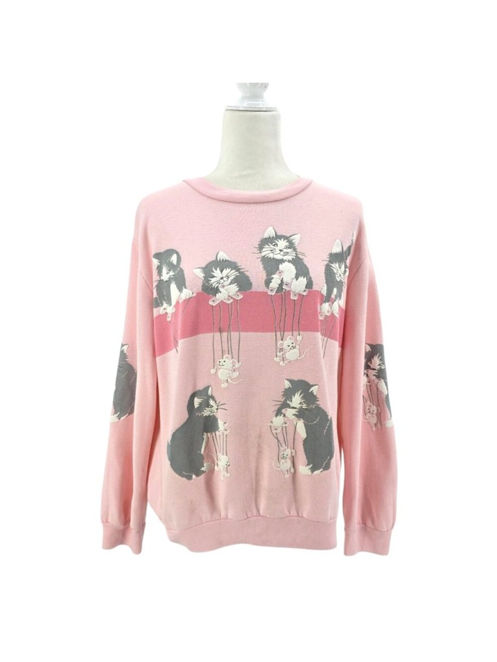 Vintage Scarab San Francisco Womens Small Sweatshirt Puffy Print Cats Mouse Pink